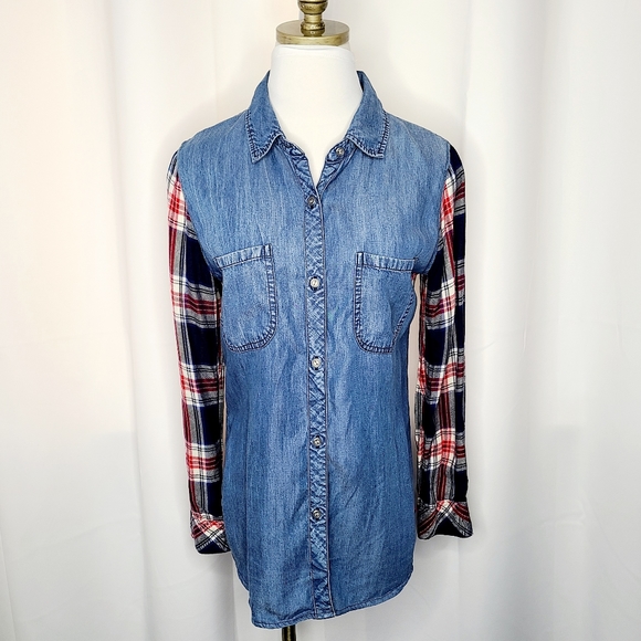 Rails Tops - RAILS "Harper"  Chambray & Denim Plaid Button Down Shirt